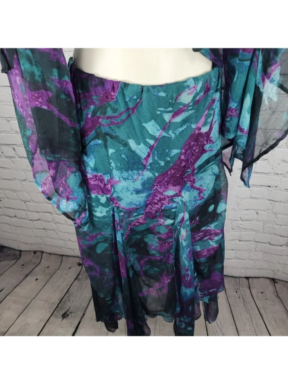 VTG Pegasus Woman Purple Chiffon Sequin 2 Piece Skirt Set Blouse Outfit Reg Size